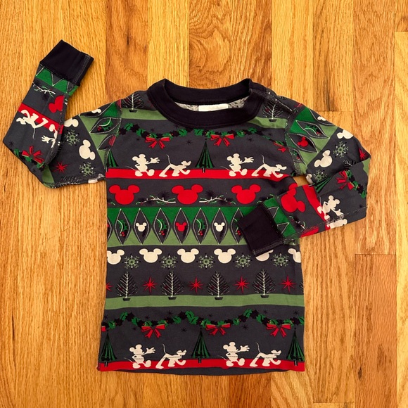Hanna Andersson Mickey Mouse Pluto Pajamas Size 90 3t Holiday Christmas Green - Picture 4 of 5